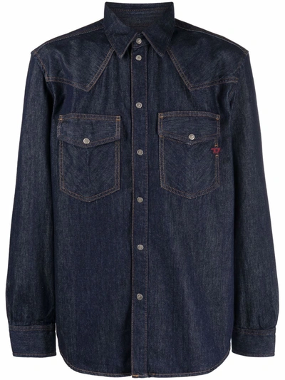 Diesel Ocean Logo-embroidered Relaxed-fit Denim Shirt In Blue