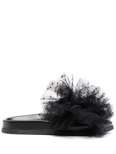 Redv Point D'esprit Tulle Slip-on Sandals In Black