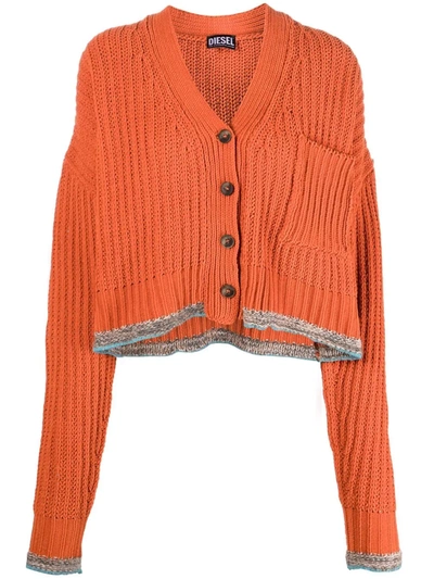 Diesel Ribbed Button-up Cardigan In Orange