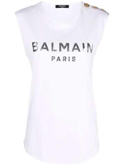 Balmain White Logo-print Tank Top