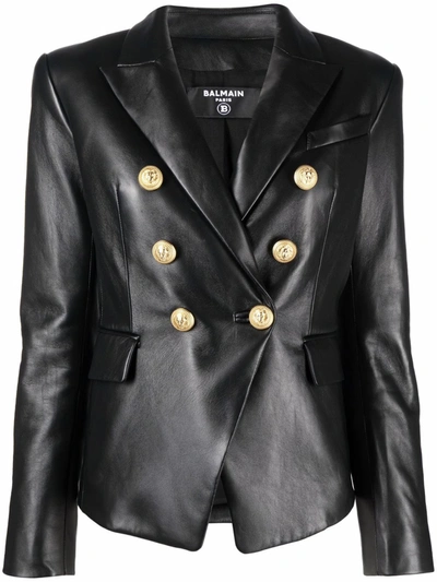 BALMAIN DOUBLE-BREASTED LEATHER BLAZER