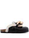 Jw Anderson Embellished Leather And Shearling Slippers In Black