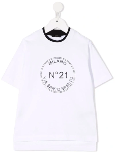 N°21 Kids' T-shirt Con Logo Circolare In White