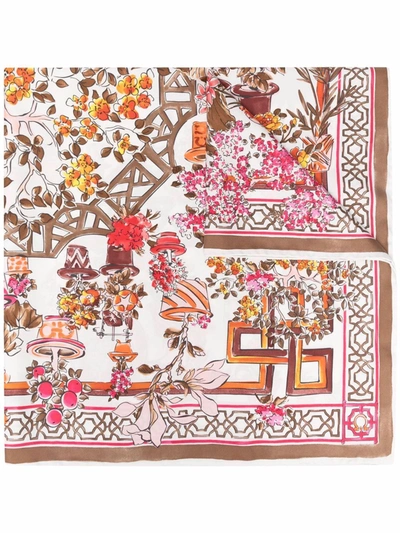 Ferragamo Bonsai Print Silk Foulard In Multicolor