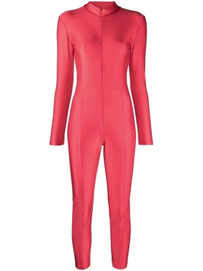 Parlor Long-sleeve Fitted Jumpsuit In Red