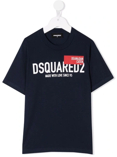 Dsquared2 Teen Logo-print Cotton T-shirt In Blue