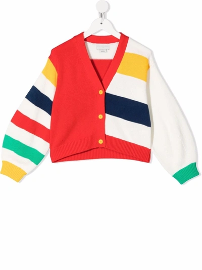 Stella Mccartney White And Red Kids Cardigan With Striped Pattern