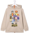 Fendi Rear-zip Cartoon-print Hoodie In Neutrals