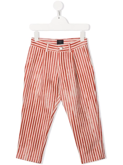 Fay Kids' Striped Trousers In Linen And Cotton In Red