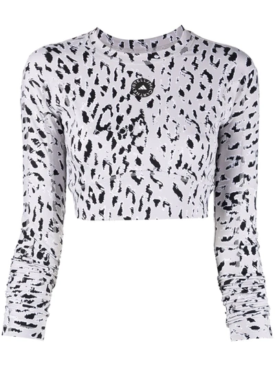 Adidas By Stella Mccartney True Strength 动物纹压力紧身上衣 In Grey