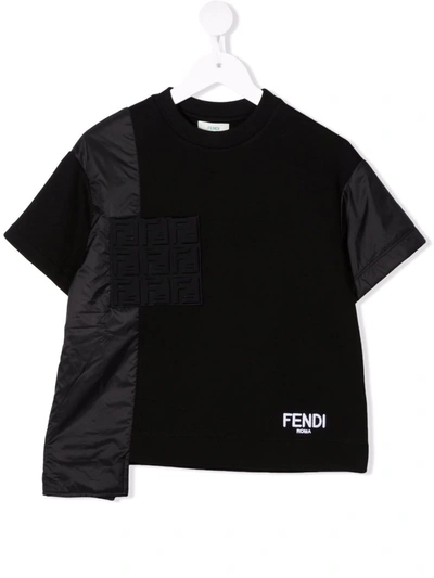 Fendi Kids' Asymmetric Panelled T-shirt In Black