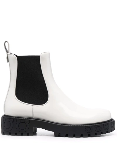 Ferragamo Gancini Sole Ankle Boot In White