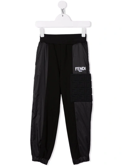 Fendi Kids' Contrast-panel Track Trousers In Black