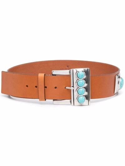 Etro Leather Stone Belt In Brown