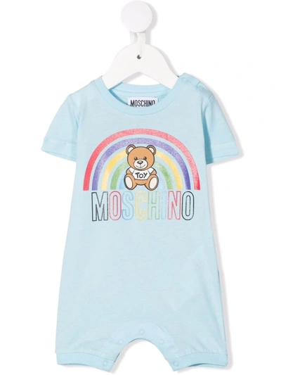 Moschino Babies' Teddy-rainbow Print Romper In Blue