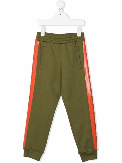 Balmain Kids' Logo条纹侧饰运动裤 In Verde/arancio