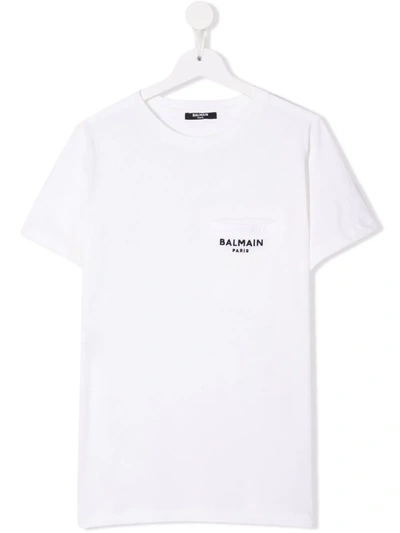 Balmain Teen Logo Print T-shirt In White