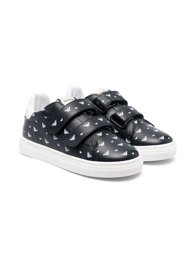 Emporio Armani Kids' Boy's Double Grip-strap Leather Shoes In Q948navy White Be