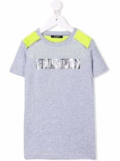 Balmain Kids' Logo Print T-shirt In Grey