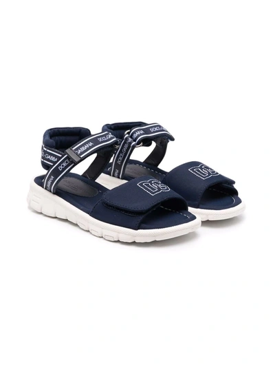 Dolce & Gabbana Kids' Logo-print Touch-strap Sandals In Blue