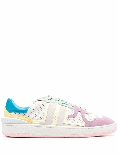 Lanvin Low-side Lacing Leather Sneakers In White Yellow