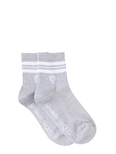 Alexander Mcqueen Alexander Mc Queen Stripe Skull Socks In Argento