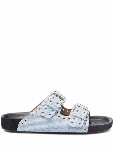 Isabel Marant Lennyo Denim Dual-buckle Sandals In Blue