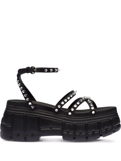 Miu Miu Crystal-embellished Gabardine Platform Sandals In Black