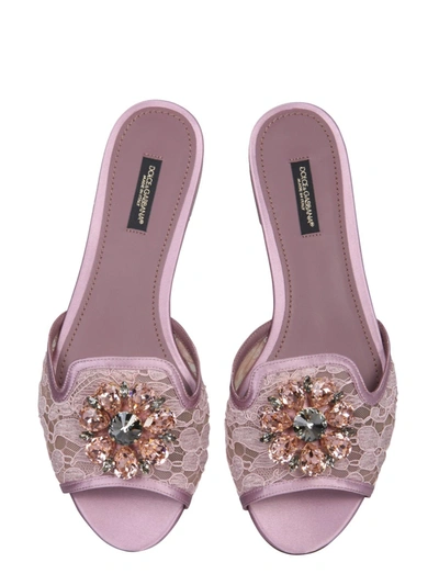 Dolce & Gabbana Lace Slippers In Powder