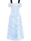 Prada Floral-print Off-shoulder Cotton Dress In Blau