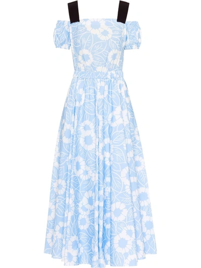 PRADA FLORAL-PRINT OFF-SHOULDER COTTON DRESS