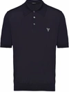 Prada Logo-embroidered Virgin Wool Polo Top In Black