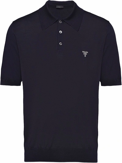 Prada Logo-embroidered Virgin Wool Polo Top In Nero