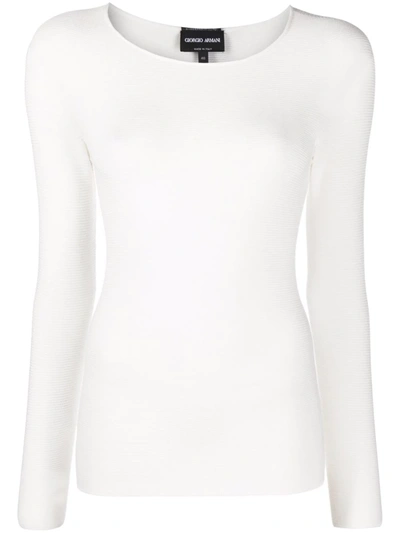 Giorgio Armani Ribbed-knit Fitted Jumper In Weiss