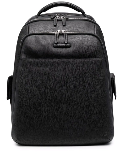 Piquadro Leather Zipped Backpack In Schwarz