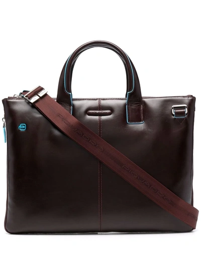 Piquadro Logo Leather Briefcase In Braun
