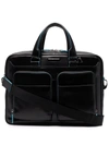 Piquadro Contrast-stitching Work Bag In Schwarz