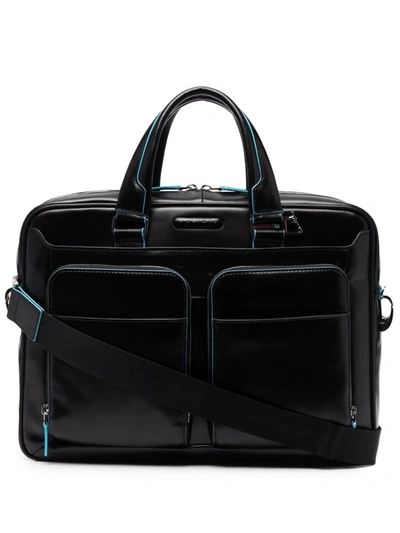 Piquadro Contrast-stitching Work Bag In Schwarz