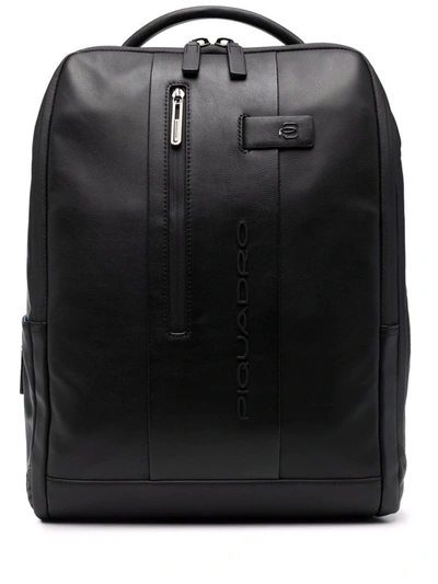 Piquadro Leather Rectangle Back Pack In Black