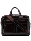 Piquadro Contrast-stitching Work Bag In Braun