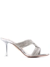 Aquazzura Gatsby 75 Crystal-embellished Mules In Metallic