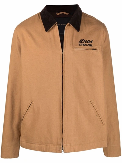 Deus Ex Machina Embroidered-logo Zip-up Windbreaker In Braun