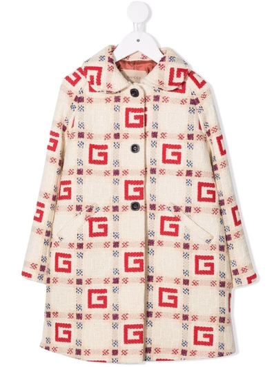 Gucci Kids' G-monogram Wool Coat In Cream/red/mc