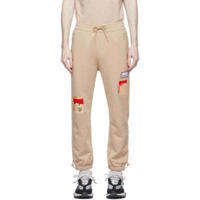 Li-ning Beige Graphic Patch Lounge Pants In 米黄色