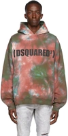 DSQUARED2 GREEN & RED TIE-DYE LOGO HOODIE