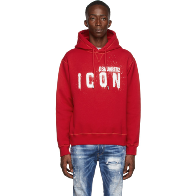 Dsquared2 Icon Spray Print Cotton Jersey Hoodie In Red