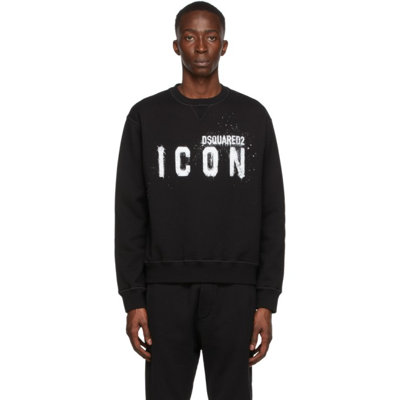 Dsquared2 Icon Print Cotton Jersey Sweatshirt In Black