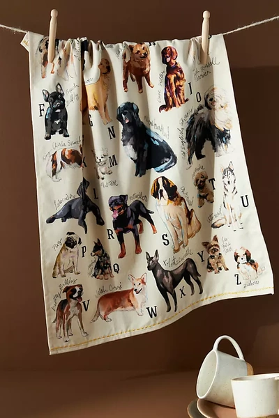 Anthropologie Dog Breeds A-z Dish Towel In White