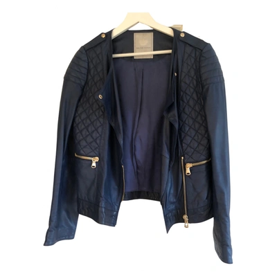 Pre-owned Ikks Leather Jacket In Blue