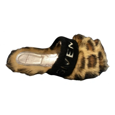 Pre-owned Givenchy Faux Fur Mules In Beige
